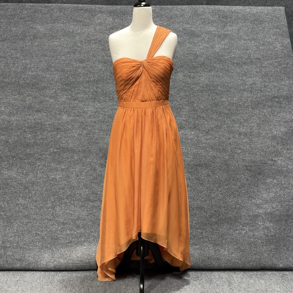 Phoebe Couture Dress Womens 8 Orange One Shoulder High Low Open Back Formal